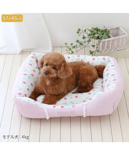 Dog Summer Cool Cuddler Ultra Small Dog Small Dog Strawberry & Flower Pattern | Square Strawberry Flower Cool Touch Indoor Use Chin Rest Pet Bed Cat Cushion Dog Bed Cool Feel Cool House Cool