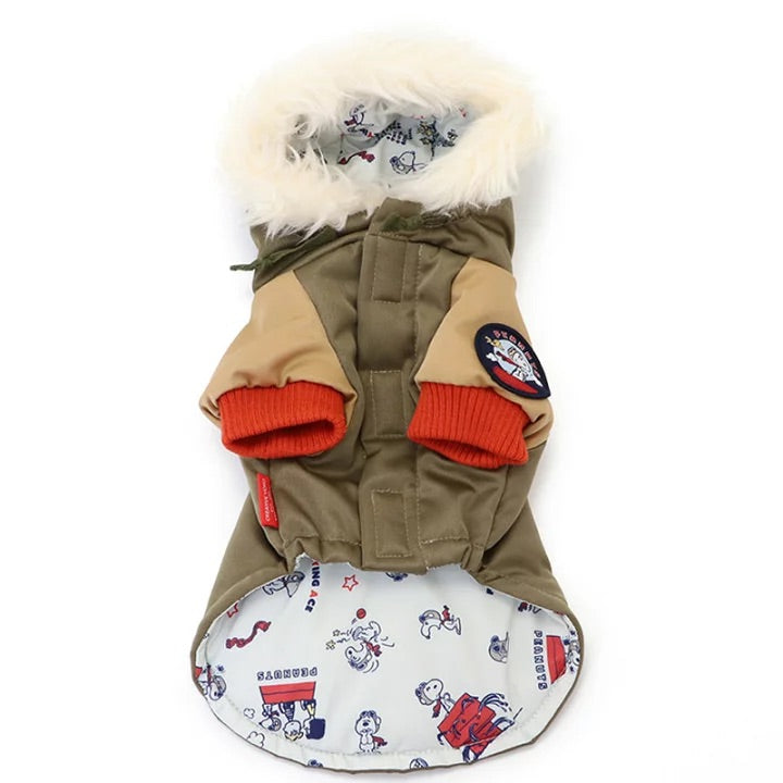 Dog clothes winter far infrared coat Snoopy [Small] [Medium] [Large] | Switching Flying Ace Winter clothes Autumn/winter outerwear Hooded Boa Cold protection Warm Stylish Pet