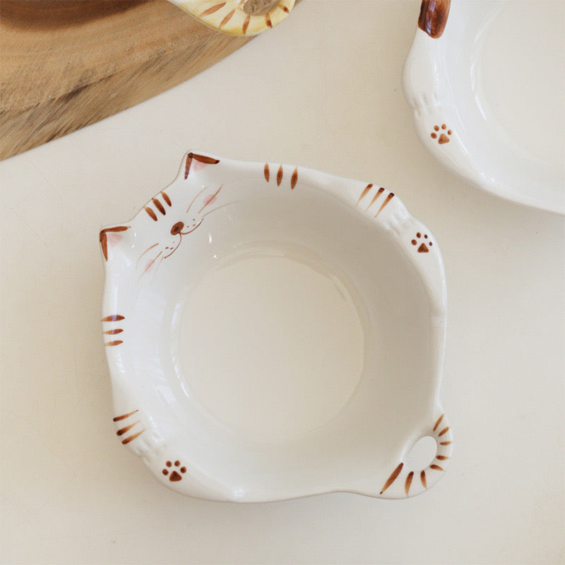 Ceramic Cat Bowl and Plates