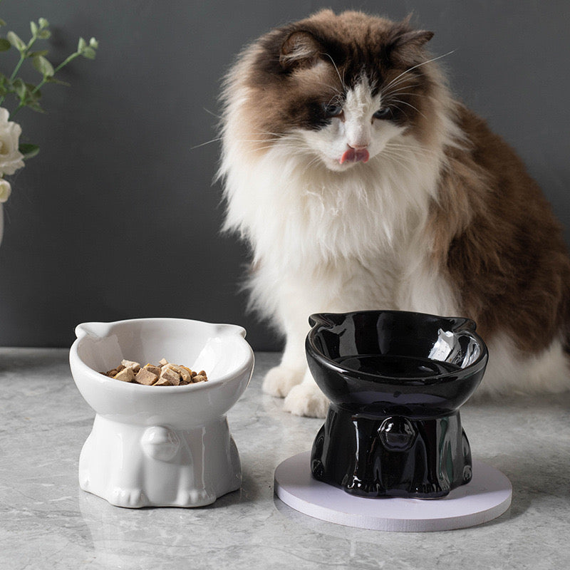 Ceramic Cat Elevated Bowl with a Bell