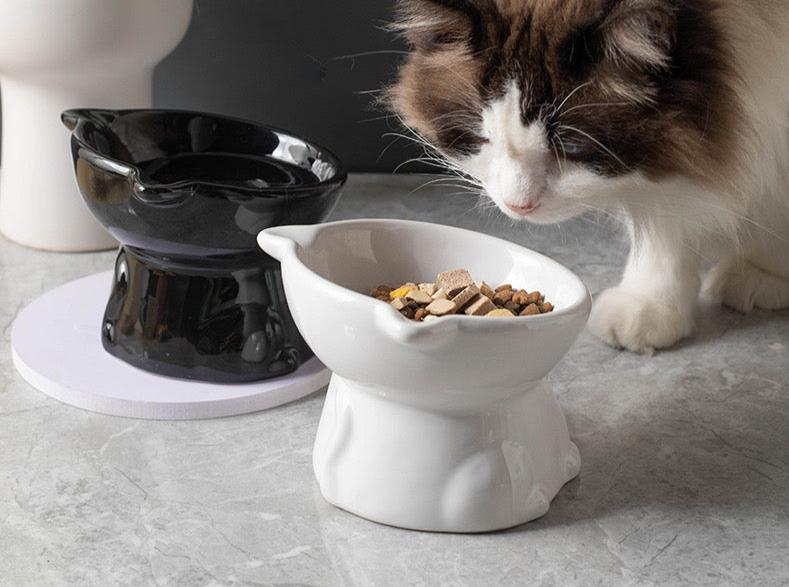 Ceramic Cat Elevated Bowl with a Bell