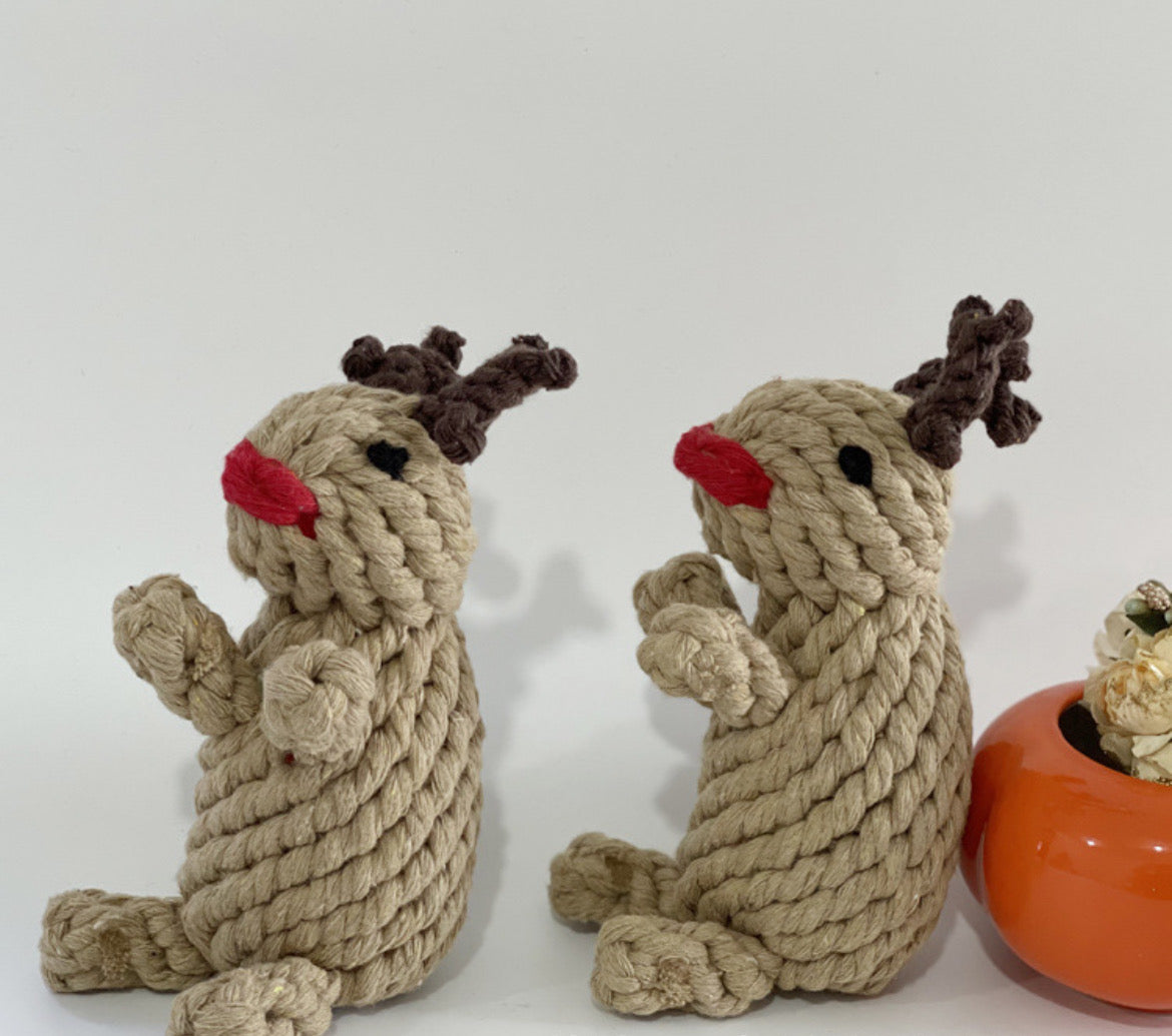 Cotton Rope Reindeer Dog Toy Chew Grinding Teeth Cleaning