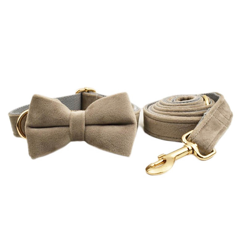 Velvet Collar Leash Bowtie Set 10 Colours