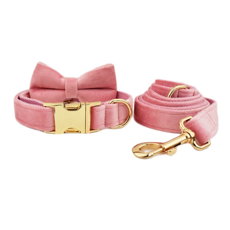 Velvet Collar Leash Bowtie Set 10 Colours