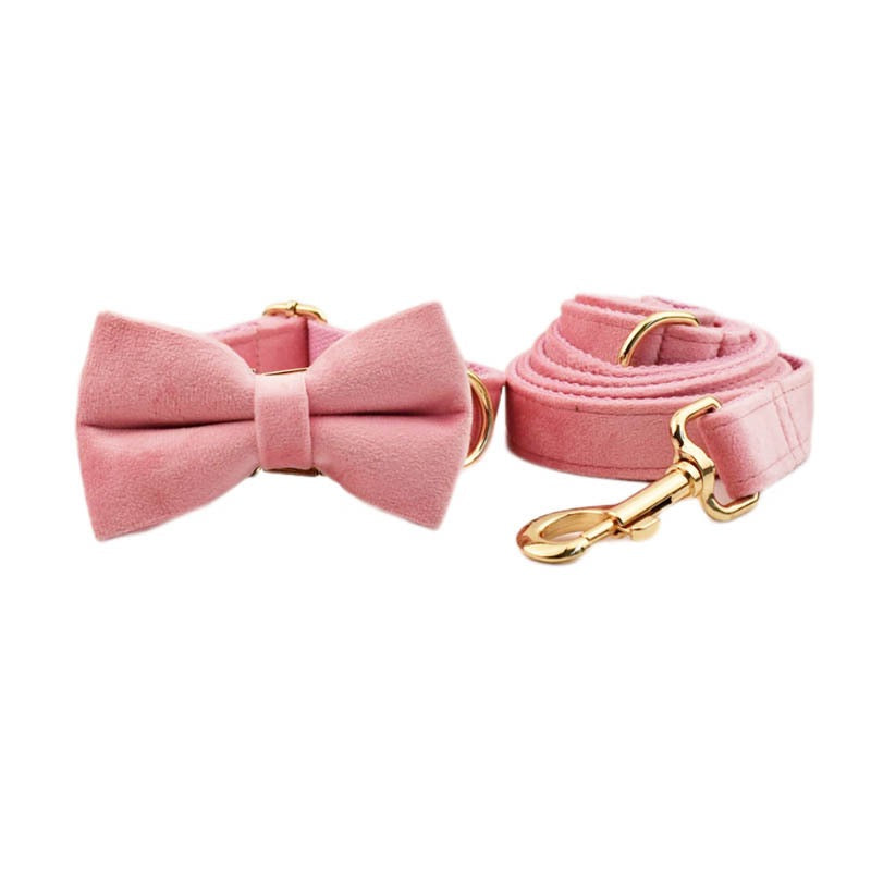 Velvet Collar Leash Bowtie Set 10 Colours