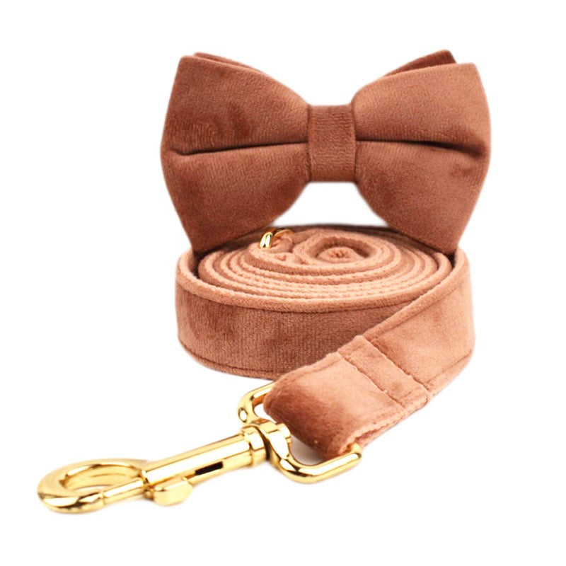 Velvet Collar Leash Bowtie Set 10 Colours