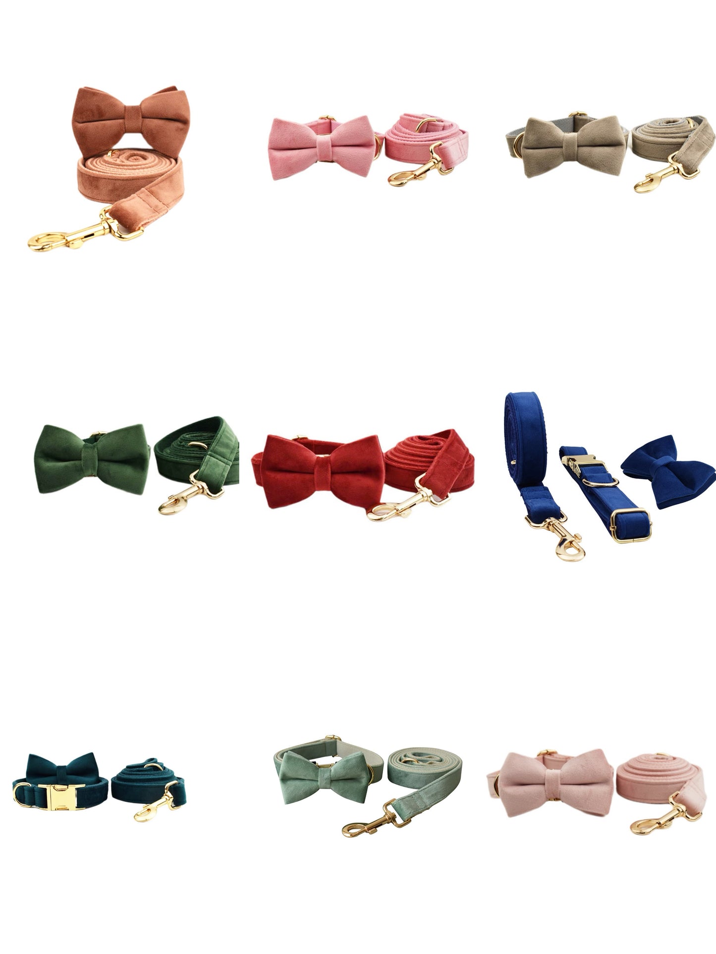 Velvet Collar Leash Bowtie Set 10 Colours