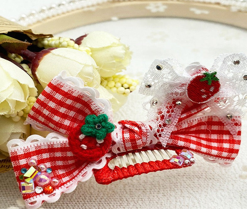 Bow with Strawberries Hair Clip