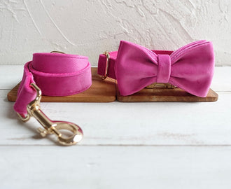 Barbie Pink Velour Collar Leash Bowtie