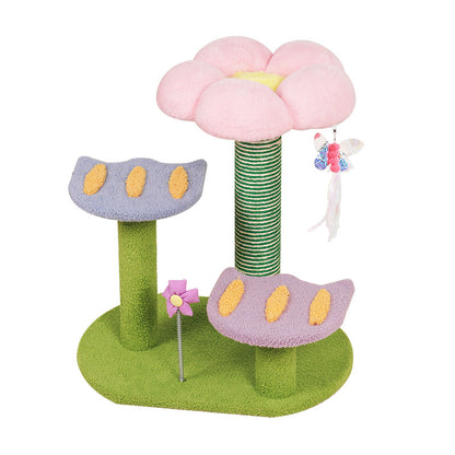 Flower Cat Tower Scratcher – Floral Sisal Cat Tree for Indoor Cats