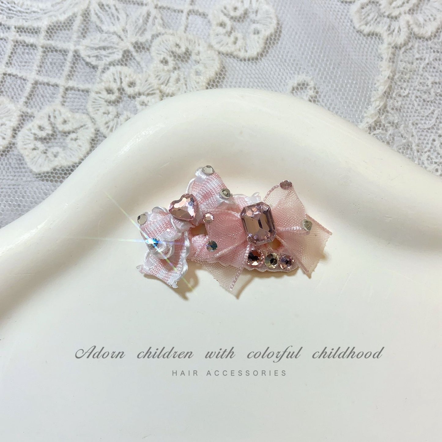 2.3cm Mini Hair Clip -Lace Bows Diamond