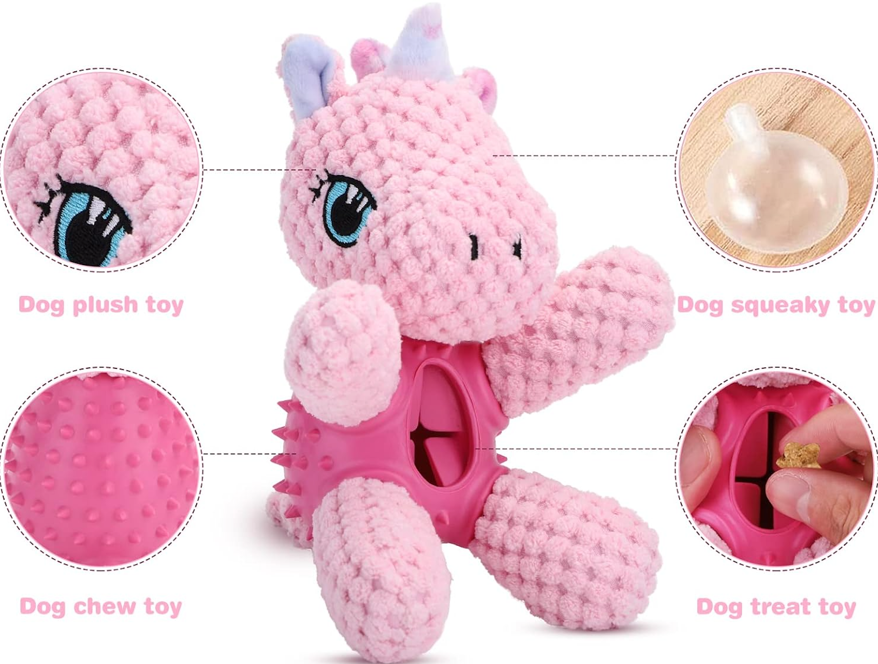 BEE & FLOWER | Pink Unicorn | Dog Puzzle Toys for Boredom for Medium Dogs | Stuffed Soft Puppy Dog Brain Stimulating Toys, Treat Dispenser Toys for Dogs for Cleaning Teeth