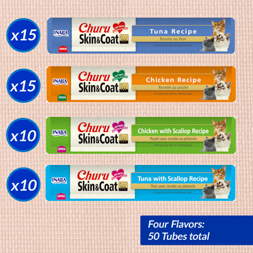 Inaba Churu Skin & Coat Variety Cat Treats 700g (50 Tubes)