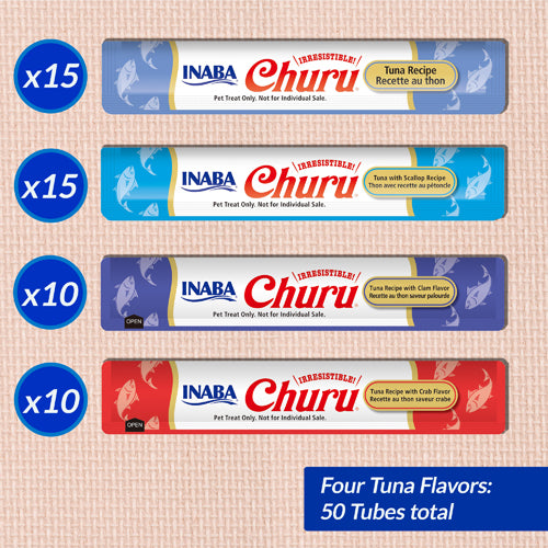 Inaba Churu Puree Tuna Seafood Variety Cat Treats 700g (50 Tubes)