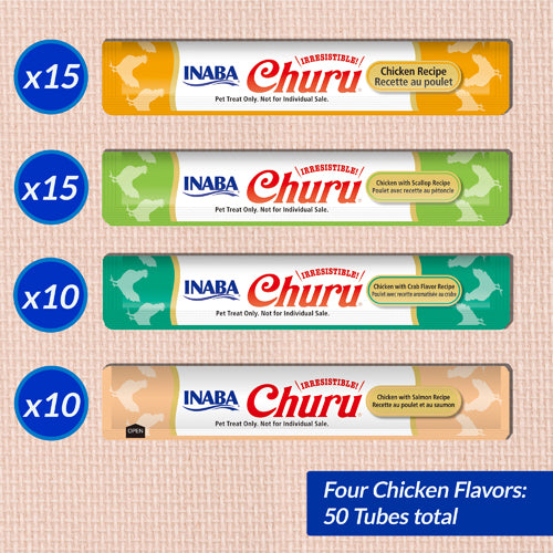Inaba Churu Puree Chicken Seafood Variety Cat Treats 700g (50 Tubes)