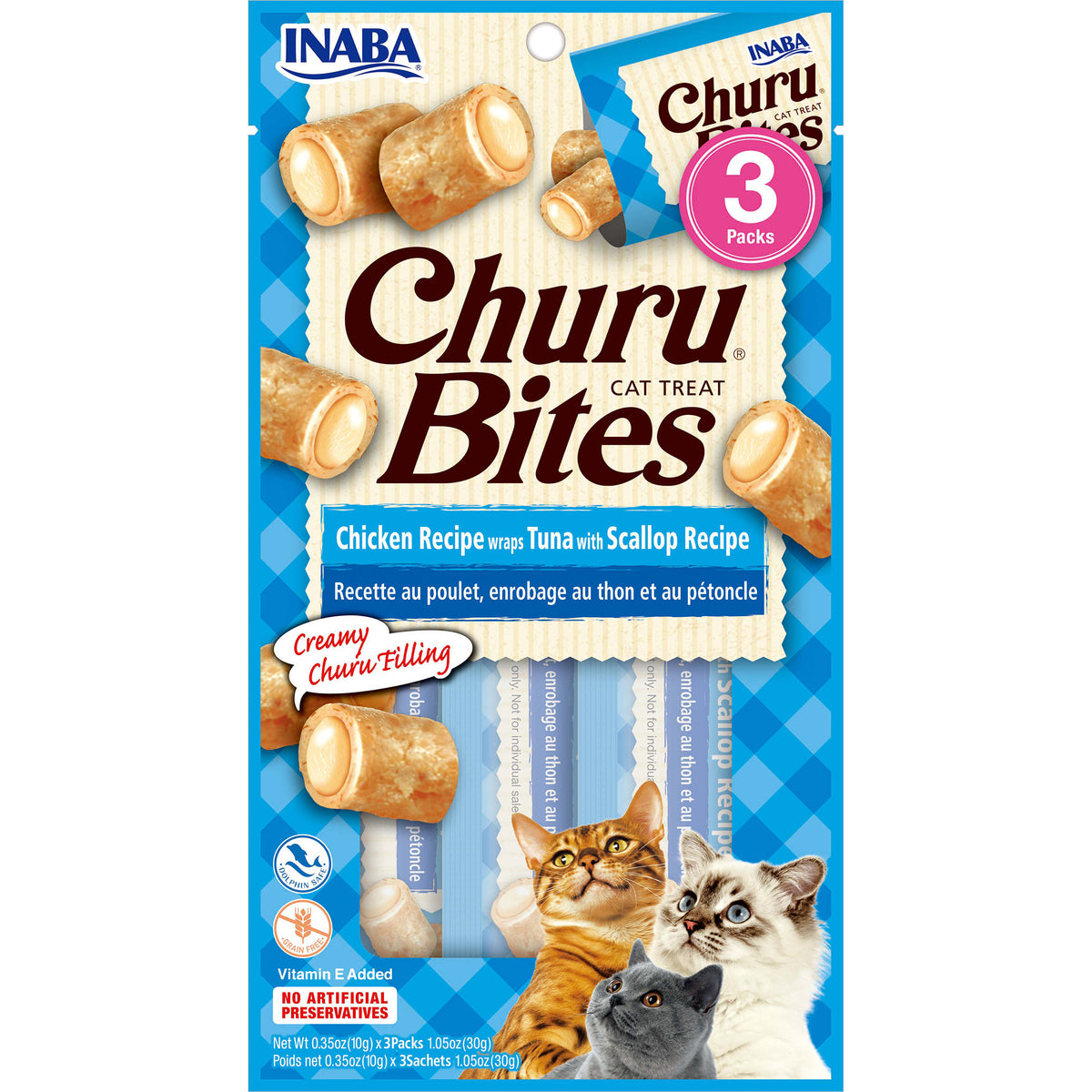 Inaba Churu Bites Chicken with Tuna & Scallop Cat Treats 30g – Creamy Filled Pillow Snack