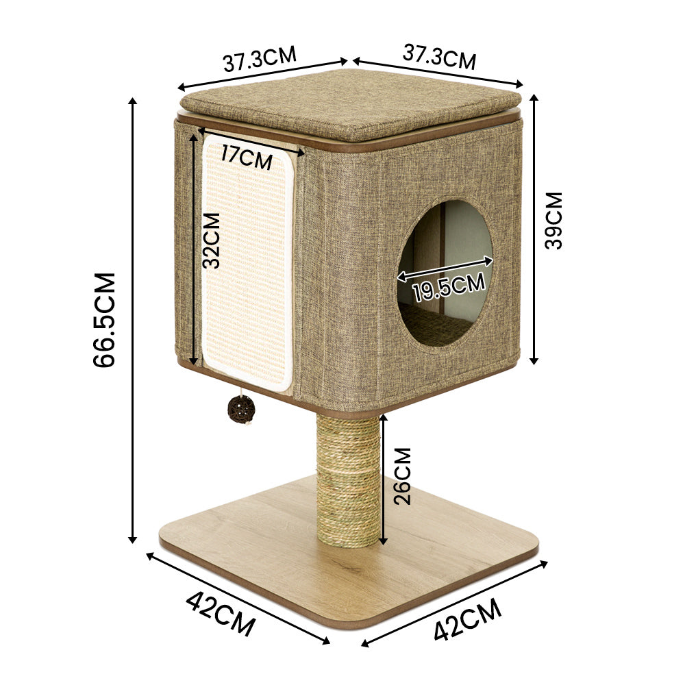 Taily Wooden Cat Tower Scratching Tree Post Cubox House Removable Cover Cat Trees Modern Furniture for Indoor Cats