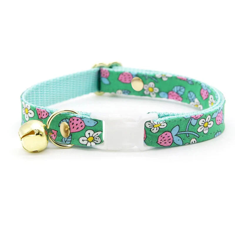 Cat Collar - "Wild Strawberry - Mint" - Liberty of London® Jade Floral Cat Collar / Breakaway Buckle or Non-Breakaway / Cat