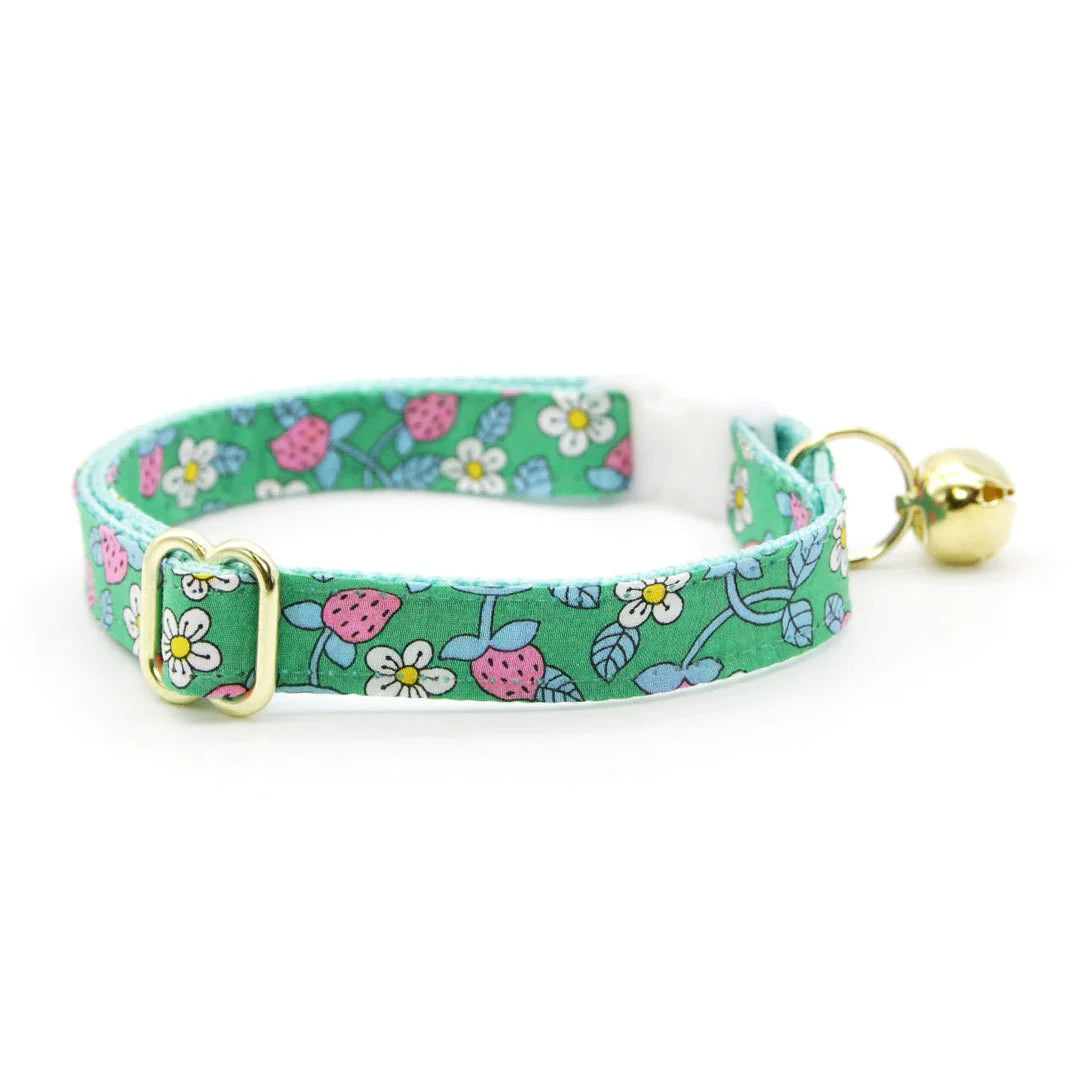 Cat Collar - "Wild Strawberry - Mint" - Liberty of London® Jade Floral Cat Collar / Breakaway Buckle or Non-Breakaway / Cat