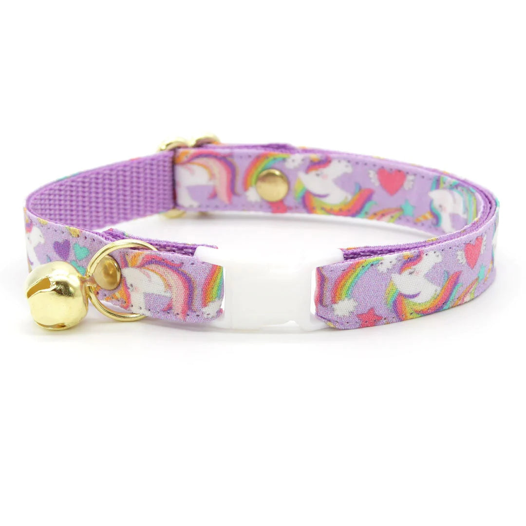 Bow Tie Cat Collar Set - "Unicorn Fantasy" - Magical Unicorns Light Purple Cat Collar w/ Matching Bowtie / Cat