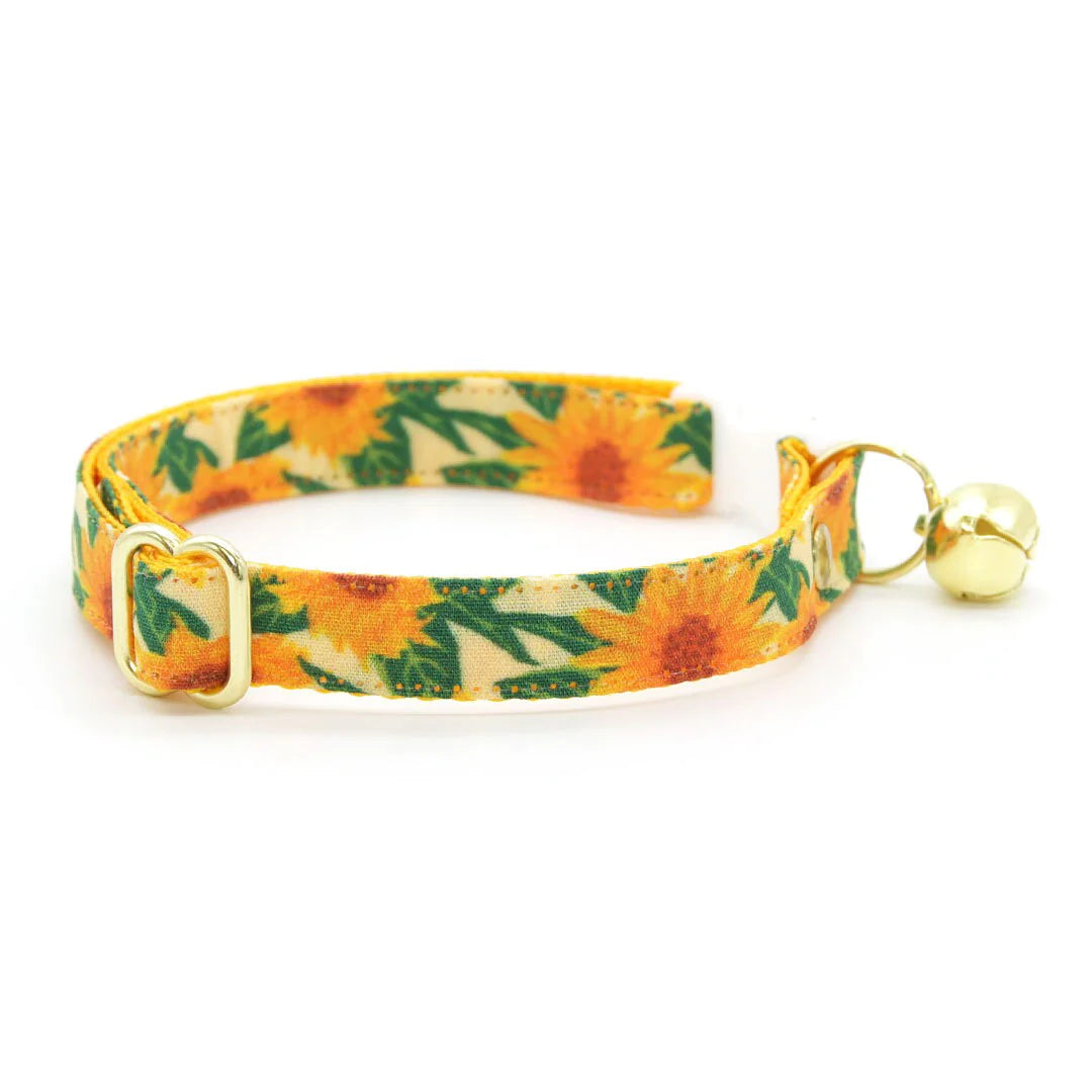 Bow Tie Cat Collar Set - "Sunflowers" - Yellow Floral Cat Collar w/ Matching Bowtie / Cat