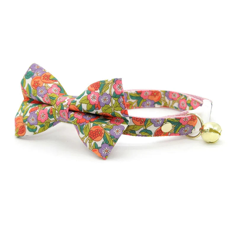 Bow Tie Cat Collar Set - "Ambrosia" - Liberty of London® Floral Cat Collar w/ Matching Bowtie / Pink, Green & Purple / Cat