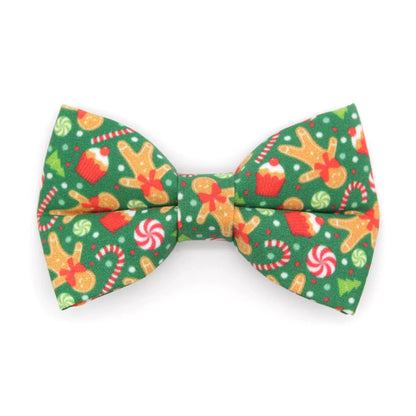 Bow Tie Cat Collar Set - "Christmas Treats - Green" - Gingerbread Holiday Cat Collar w/ Matching Bowtie / Cat