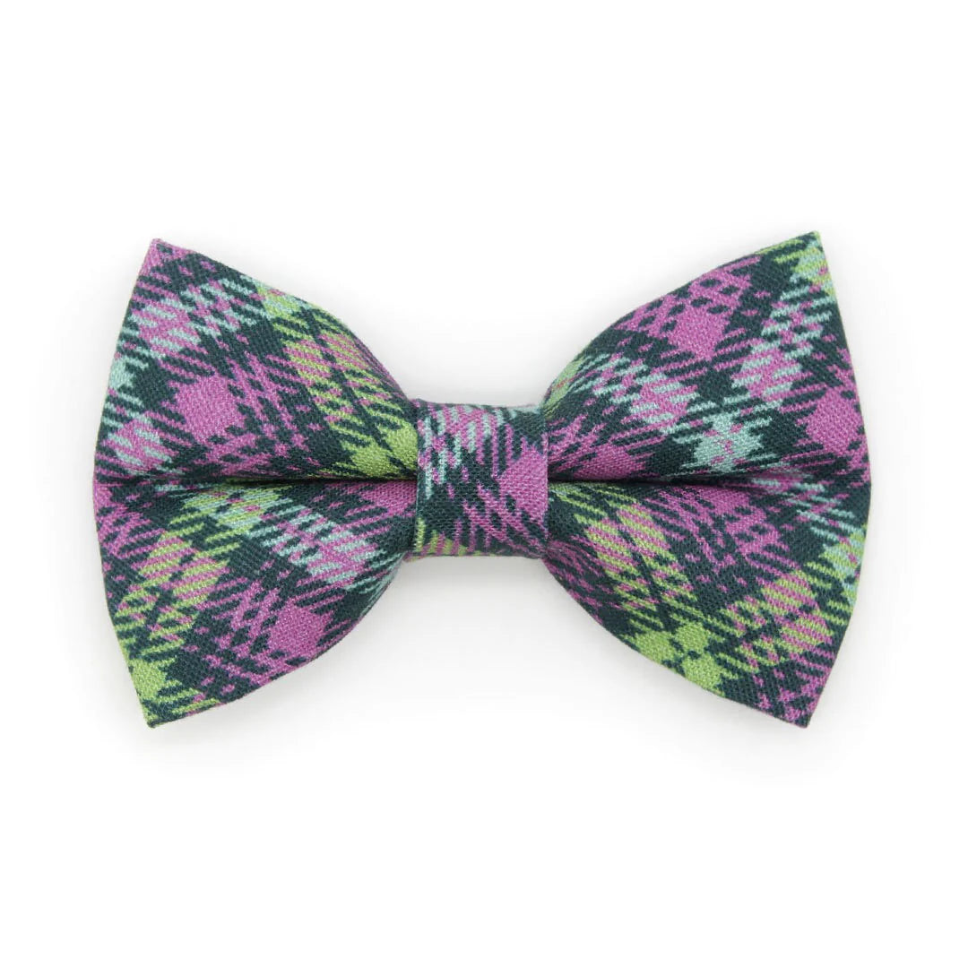 Bow Tie Cat Collar Set - "Morgan Le Fey" - Purple Plaid Cat Collar w/ Matching Bowtie / Cat