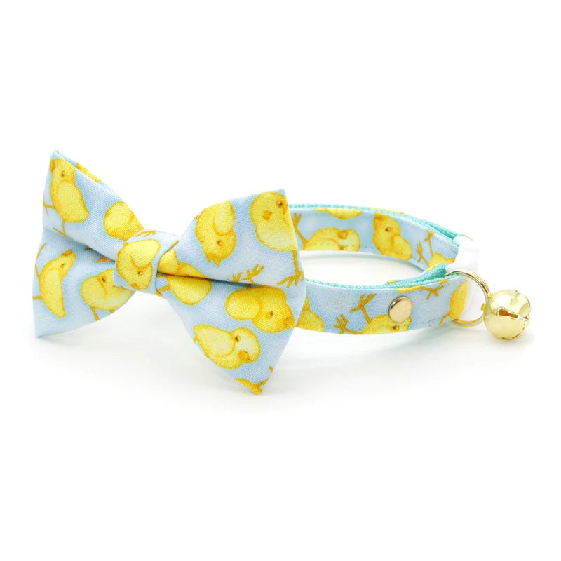Bow Tie Cat Collar Set - "Spring Chicks - Blue" - Easter Light Blue Cat Collar w/ Matching Bowtie / It's A Boy / Cat
