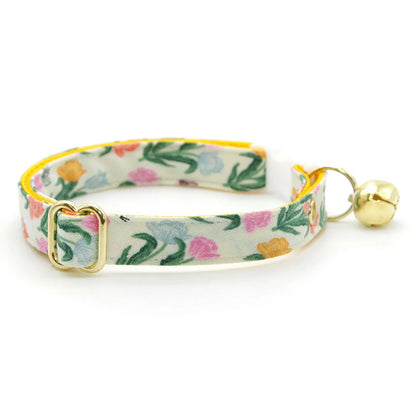 Bow Tie Cat Collar Set - "Tulip Fields - Cream" - Rifle Paper Co® Fabric Floral Cat Collar w/ Matching Bowtie / Spring, Easter / Cat