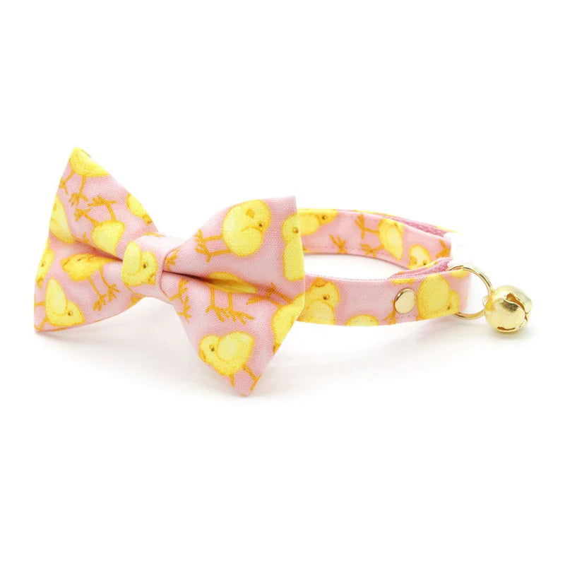 Bow Tie Cat Collar Set - "Spring Chicks - Pink" - Easter Cat Collar w/ Matching Bowtie / It's A Girl / Cat