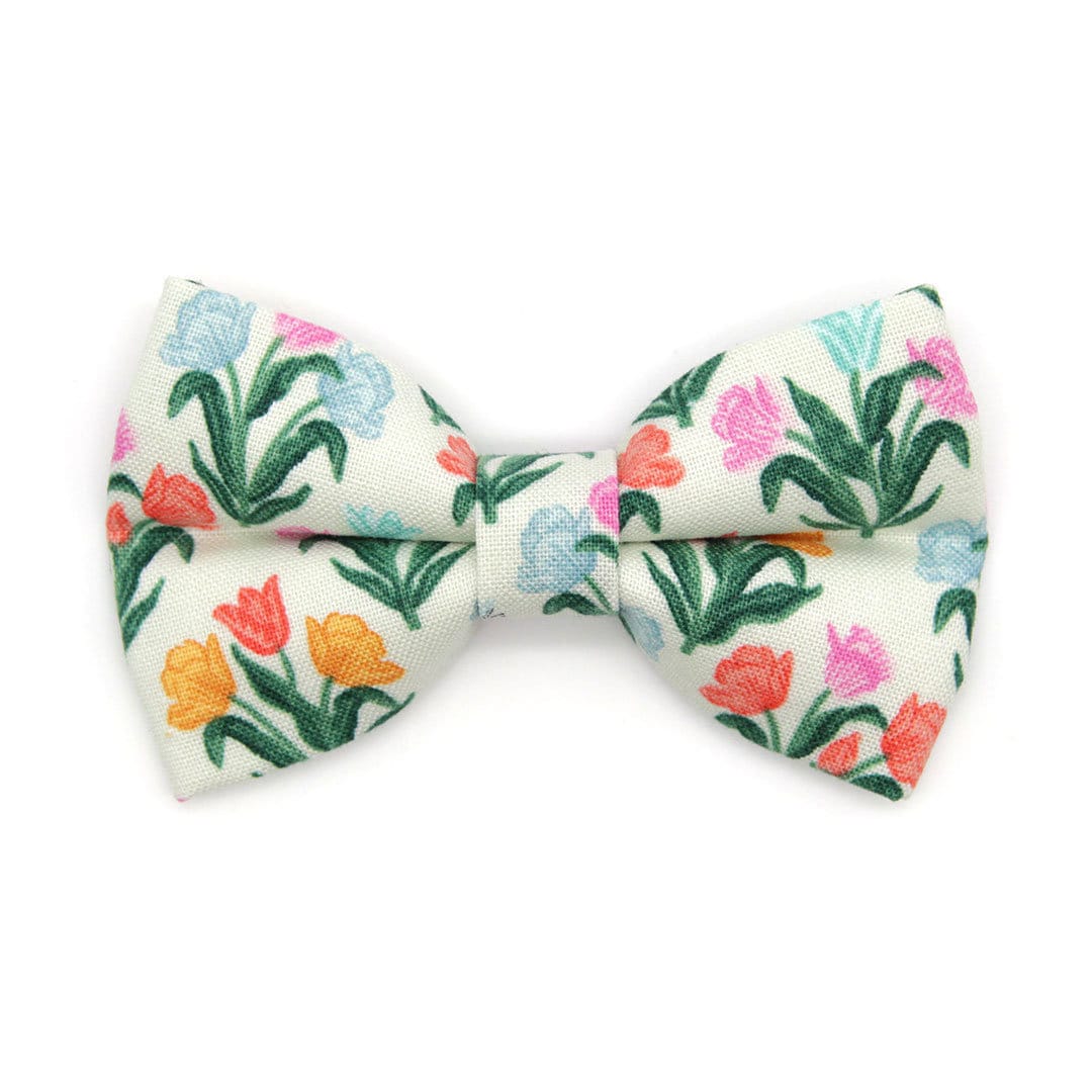 Bow Tie Cat Collar Set - "Tulip Fields - Cream" - Rifle Paper Co® Fabric Floral Cat Collar w/ Matching Bowtie / Spring, Easter / Cat