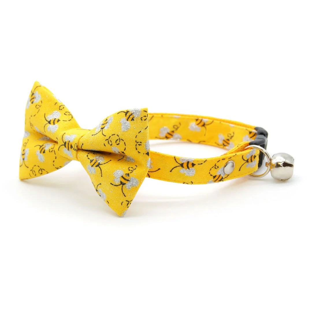 Bow Tie Cat Collar Set - "Show Me The Honey" - Yellow Bee Cat Collar w/ Matching Bowtie / Spring + Summer / Cat