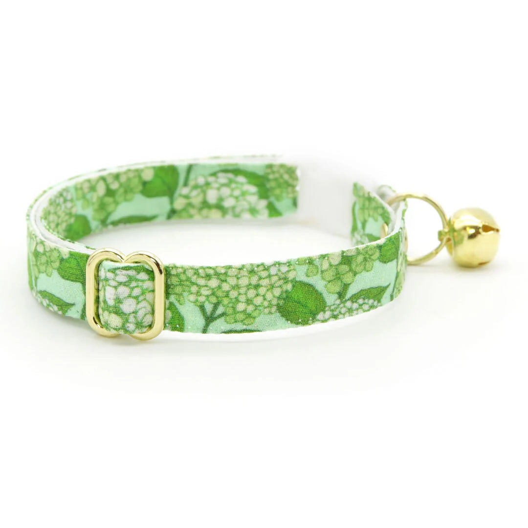 Bow Tie Cat Collar Set - "Hydrangea Hill" - Botanical Green Cat Collar w/ Matching Bowtie / Spring + Summer Floral / Cat