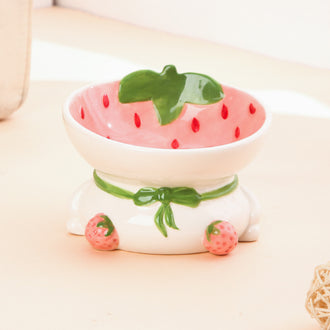 Cat Elevated Bowl - Strawberry