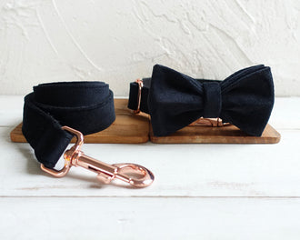 Black Velvet Collar Leash Bowtie