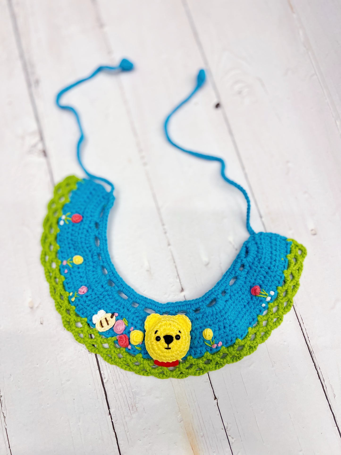 Hand Knitted Pooh Bead and Bees Bandana