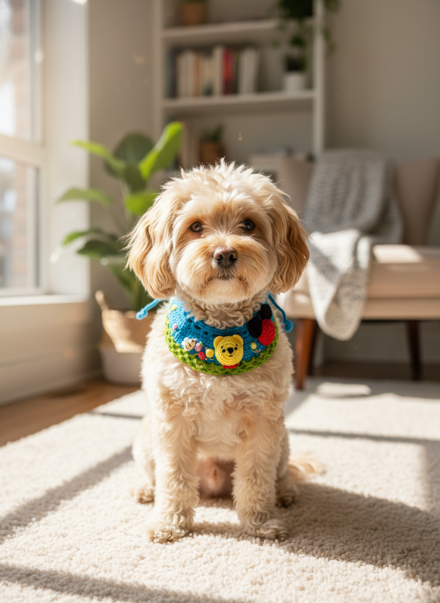 Hand Knitted Pooh Bead and Bees Bandana