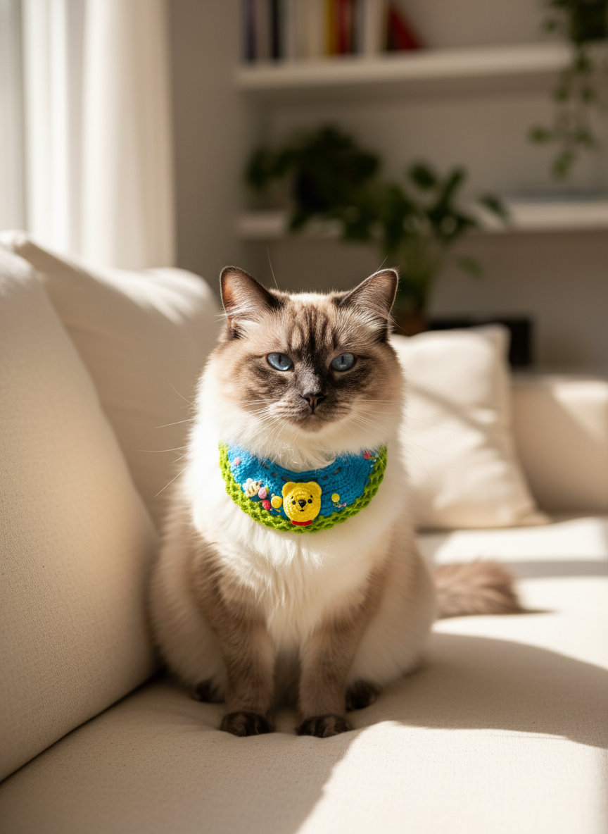 Hand Knitted Pooh Bead and Bees Bandana