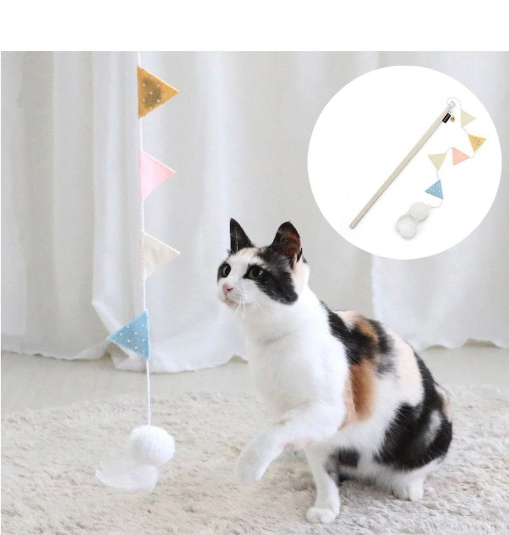 Cat Teaser Flags & Pompom Toy