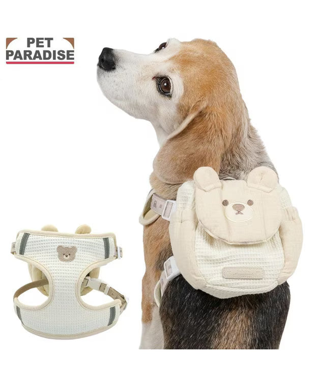 Pet Paradise Kumachiyan Bear Dog Harness & Leash Set – Reflective Backpack Harness