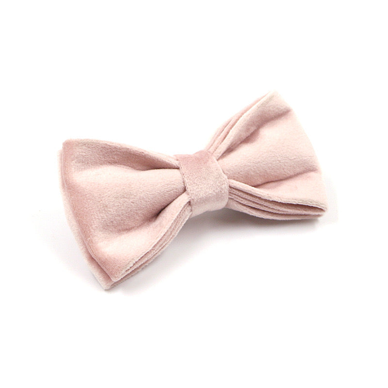 Champagne Pink Velour Collar Leash Bowtie