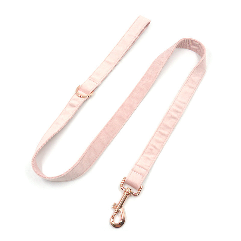 Champagne Pink Velour Collar Leash Bowtie