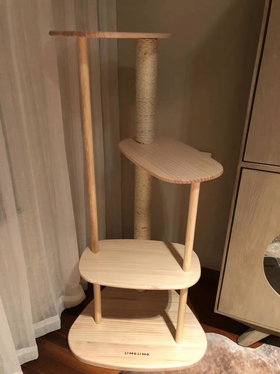 Cat Tower Scratching Post 4 Tier With Sisal Rope Wood Colour