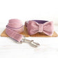 Dusty Pink Velour Collar Leash Bowtie