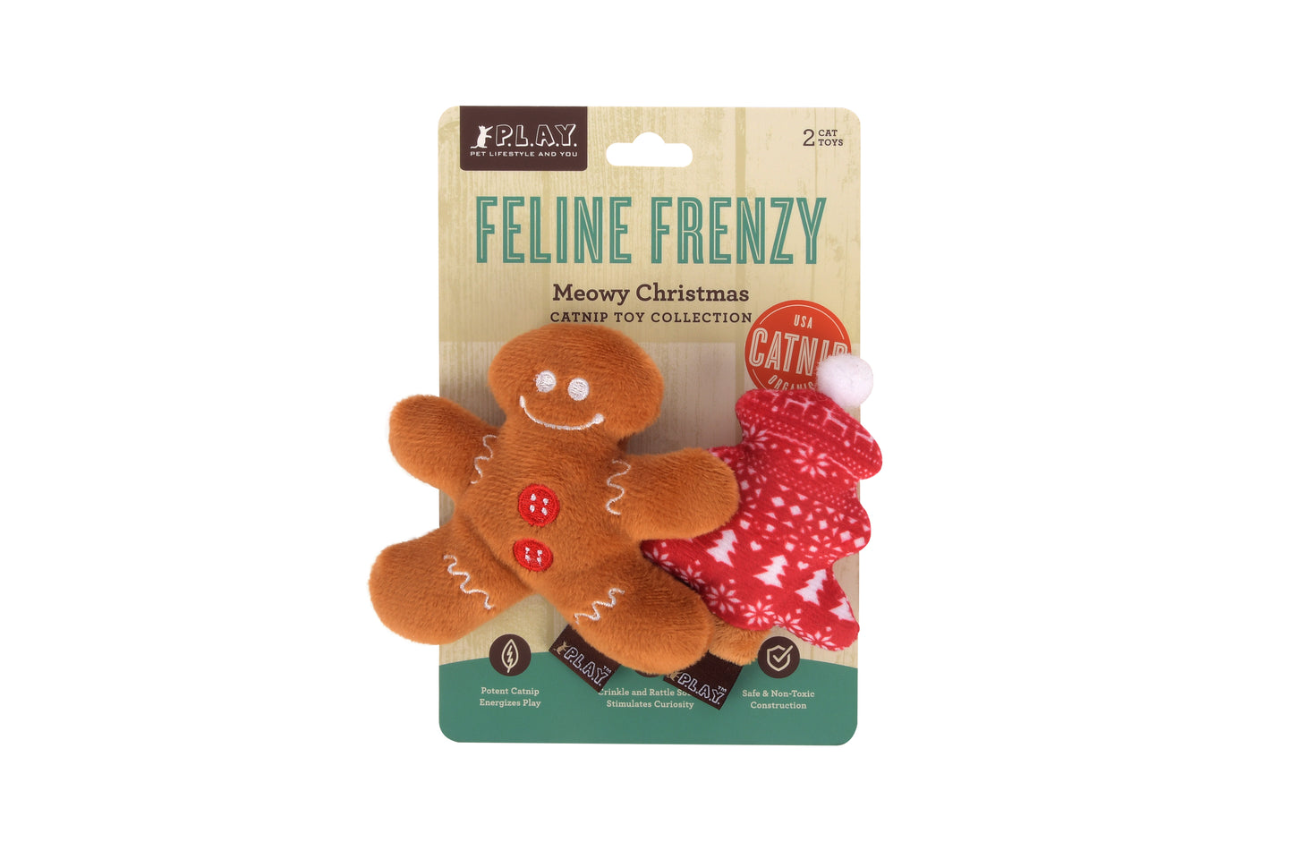 Feline Frenzy Meowy Christmas Gingerbread Man & Christmas Tree Catnip Toy