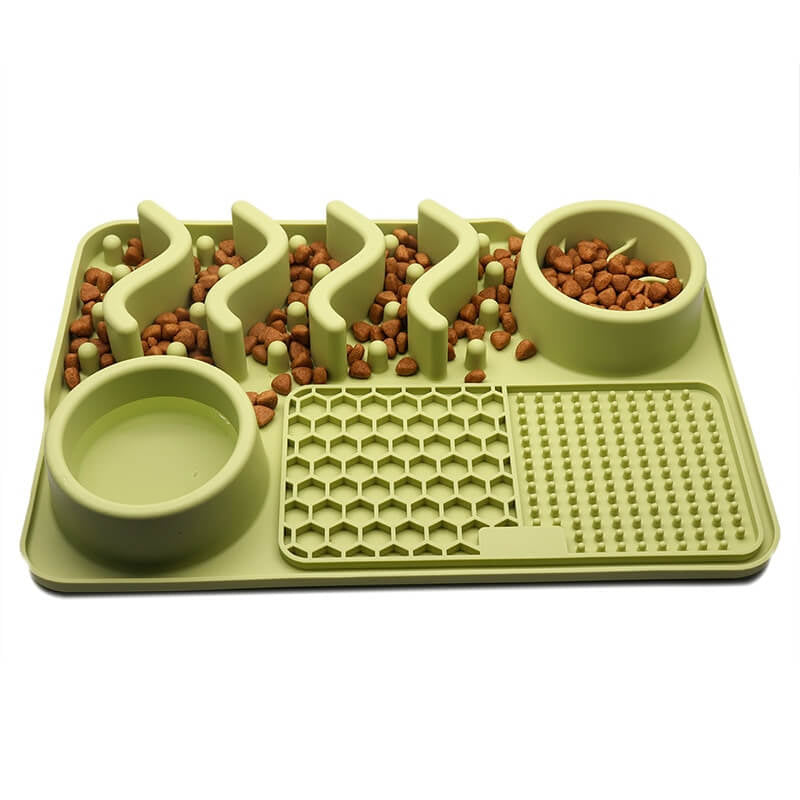 3-in-1 Pet Slow Food Bowl Silicone Licking Mat and Puzzle Feeder