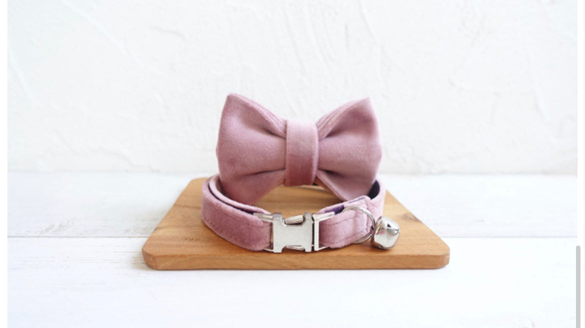 Pink Velvet Cat/Puppy Collar Bowtie