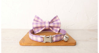 Purple Checks Cat/Puppy Collar Bowtie