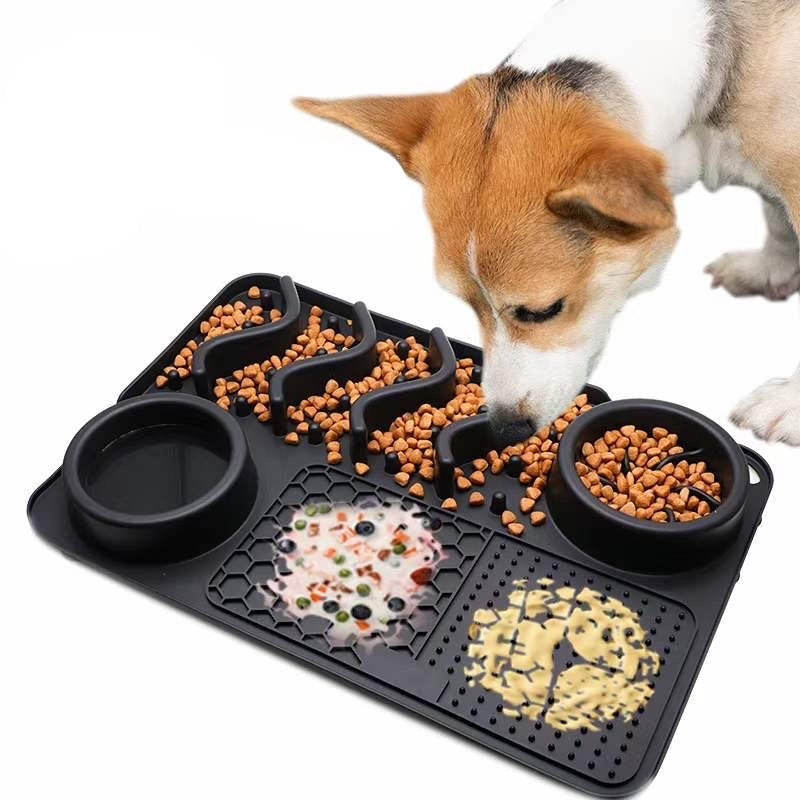 3-in-1 Pet Slow Food Bowl Silicone Licking Mat and Puzzle Feeder